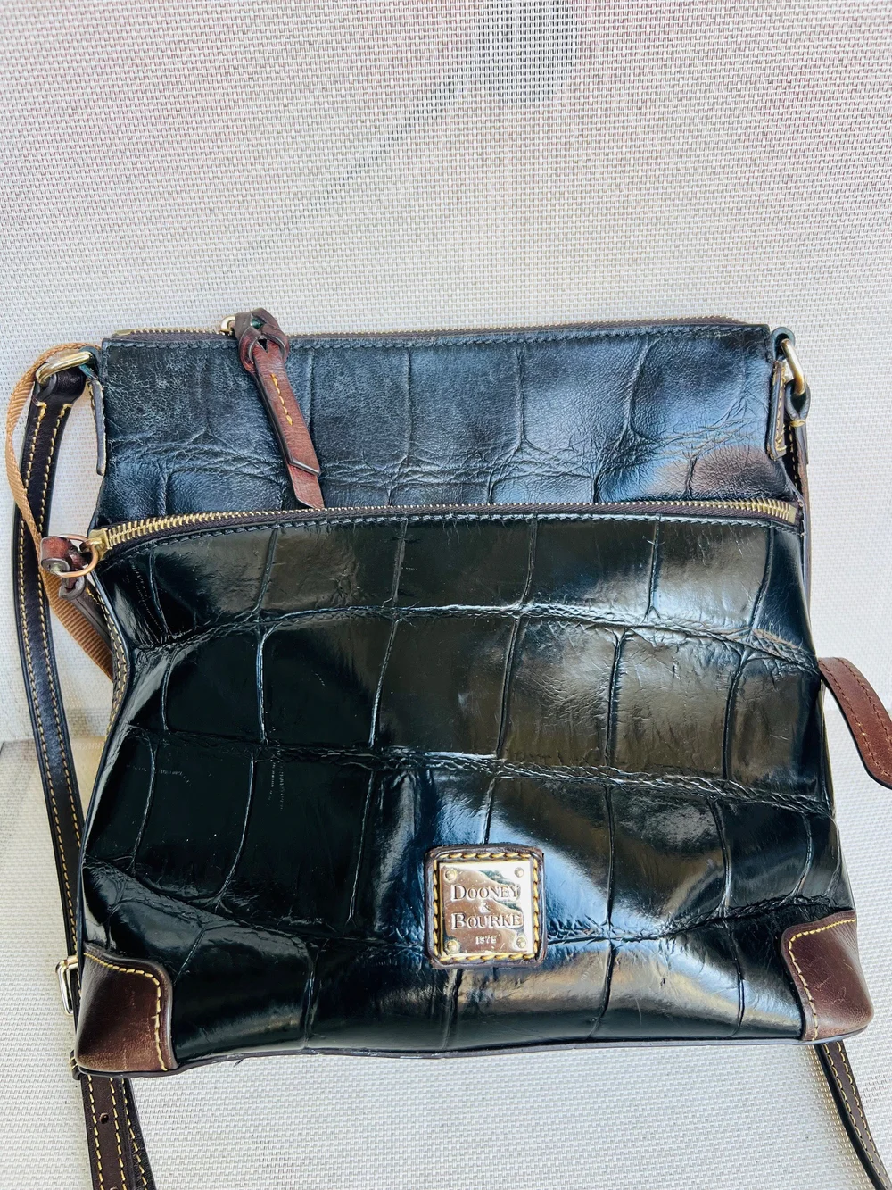 Dooney & Bourke Black Croc-Embossed Leather Messenger Bag
